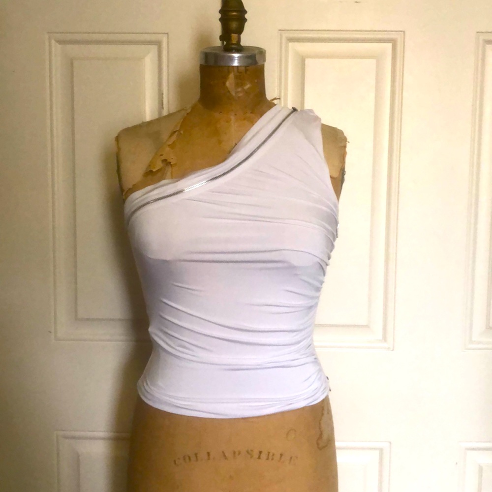 I. AM. GIA. One Shoulder White Shirt with Zippers